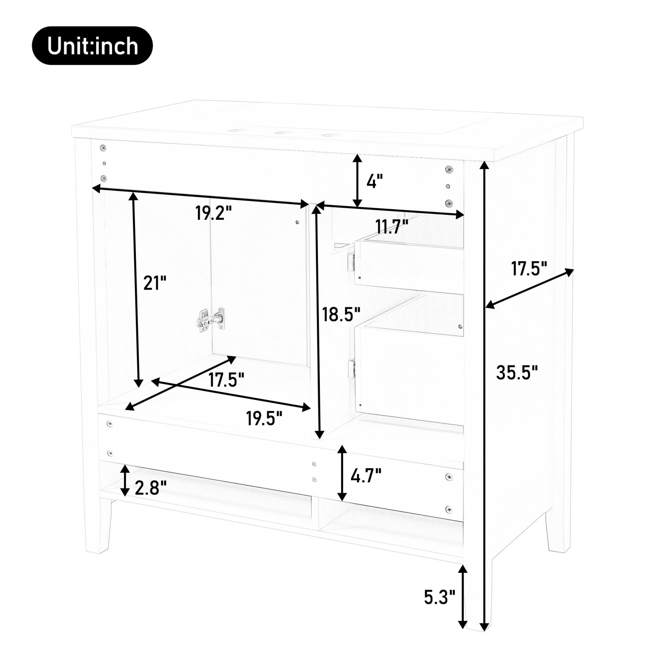 Christopher Knight Home 24" Bathroom Vanity with Sink, Soft-Close Cabinet & Drawers, Black Metal Handles, Black