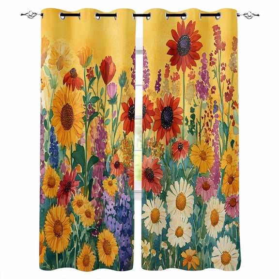 Colorful Sunflower Blackout Curtains 39 Inches Long for Bedroom, Farmhouse Botanical Floral Thermal Insulated Room Darkening Black Out Window Curtain Panels Grommet Drapes for Living Room