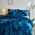 thumbnail image 4 of Wajade Plush Shaggy Comforter Set Fluffy Fuzzy Faux Fur Bedding Set - 3PC Microfiber Soft Warm Quilt Set, Blue White, Tie Dye, Queen Size, 4 of 6