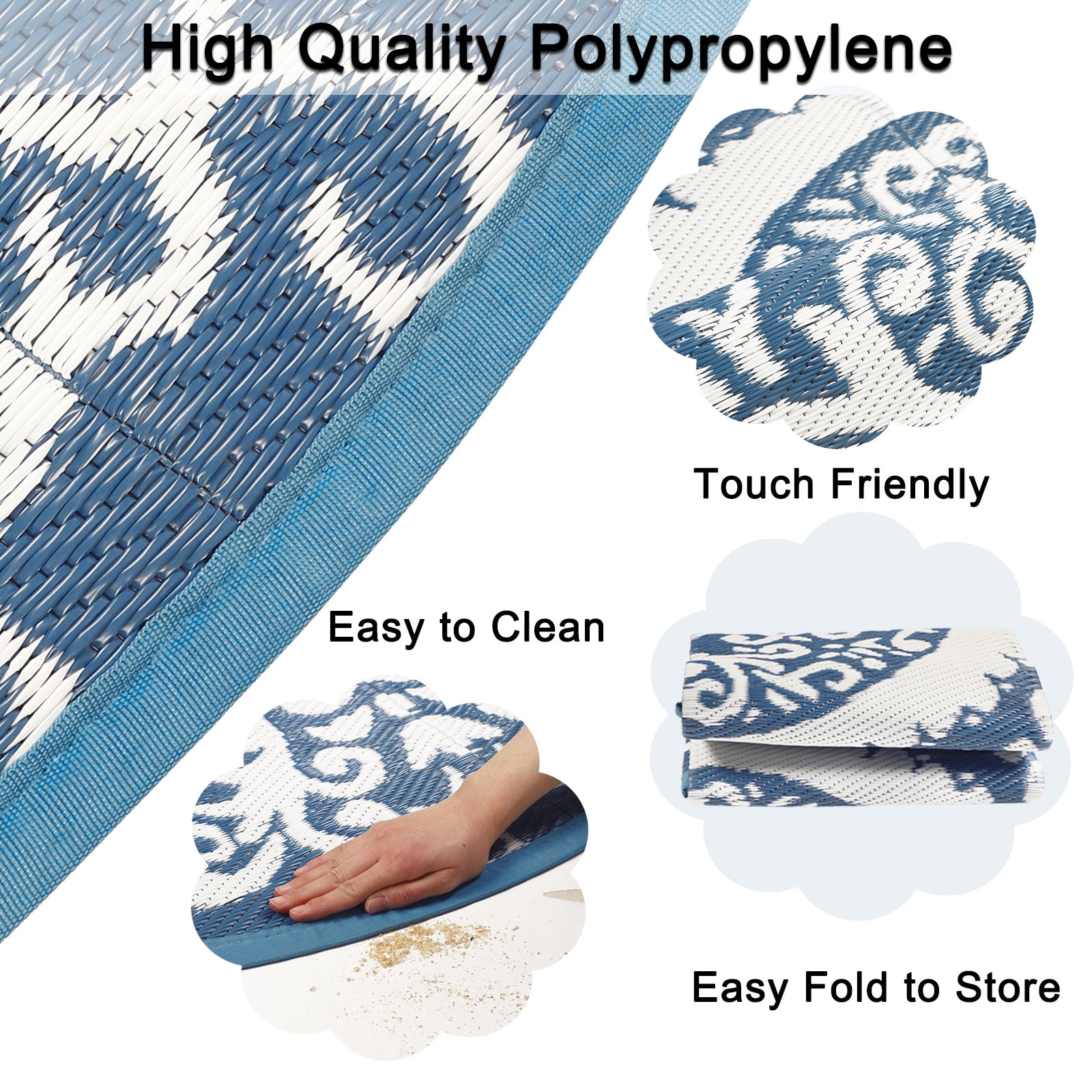 Aonewoe Round Outdoor Rugs 8Ft Waterproof Patio Plastic Straw Rug Reversible Camping Carpet Indoor Outdoor Area Rug for Patio,Deck,Balcony,Picnic,Beach,Outside