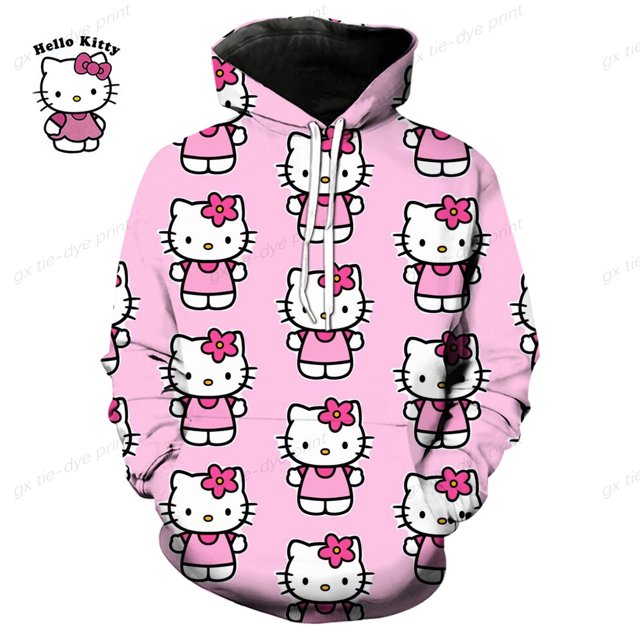 Sudadera con capucha de Hello Kitty con estampado 3D para hombre y mujer, sudaderas de moda, ropa de calle