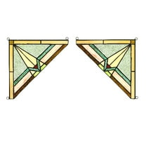 RADIANCE goods 2 Pieces Mission Stained Glass Window Panel 8"x8"