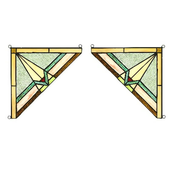 RADIANCE goods 2 Pieces Mission Stained Glass Window Panel 8"x8"
