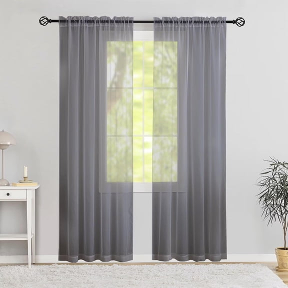 FFHAAD-Semi Voile Sheer Curtains 72 Inches Long 2 Panels Rod Pocket Window Treatment for Living Room Bedroom Dining Room(Grey 42" W x 72" L)