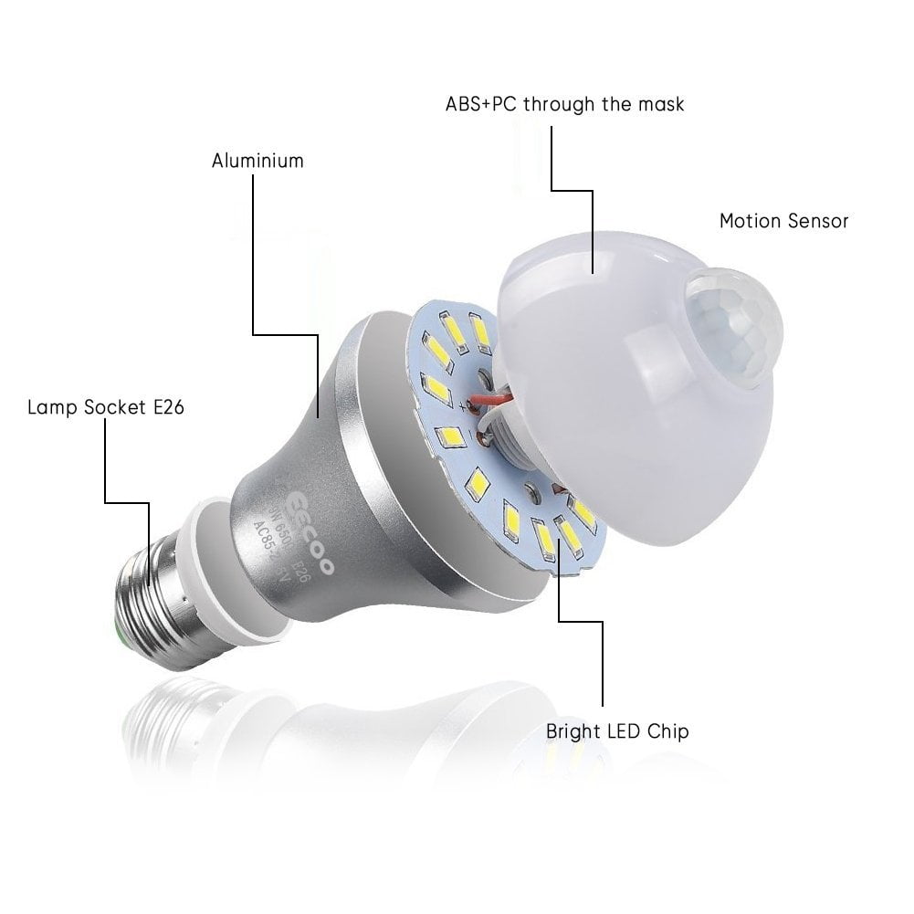 3 Pack 9w Motion Activated Led Bulb Sensor Light E26 E27 Cold White Detection Outdoor Indoor Night Bulbs For Front Door