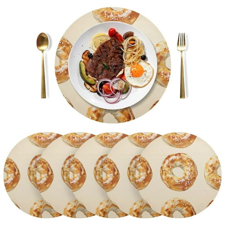 

Delicious Bagels PVC Round Grid Placemat Table Mat Set 6 Pcs for Kitchen Dining Room 15.4 x 15.4
