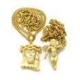thumbnail image 4 of Stone Stud Floating Angel & Jesus Face Pendant Set 3mm 61cm & 76cm Concave Cuban Chain Necklace in Gold-Tone, 4 of 4