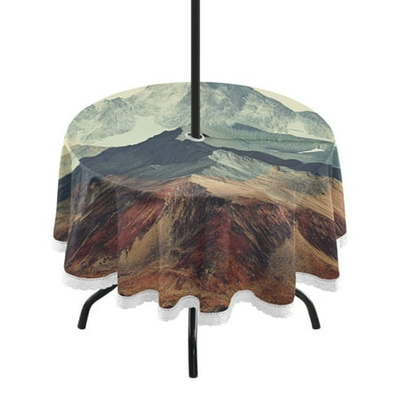 

Round Tablecloth 60*60 Inches Round Tablecloth Outdoor Style Tablecloth With Umbrella Holes Tablecloth Outdoor Suitable For Kitchens and Dining Rooms A Mountain