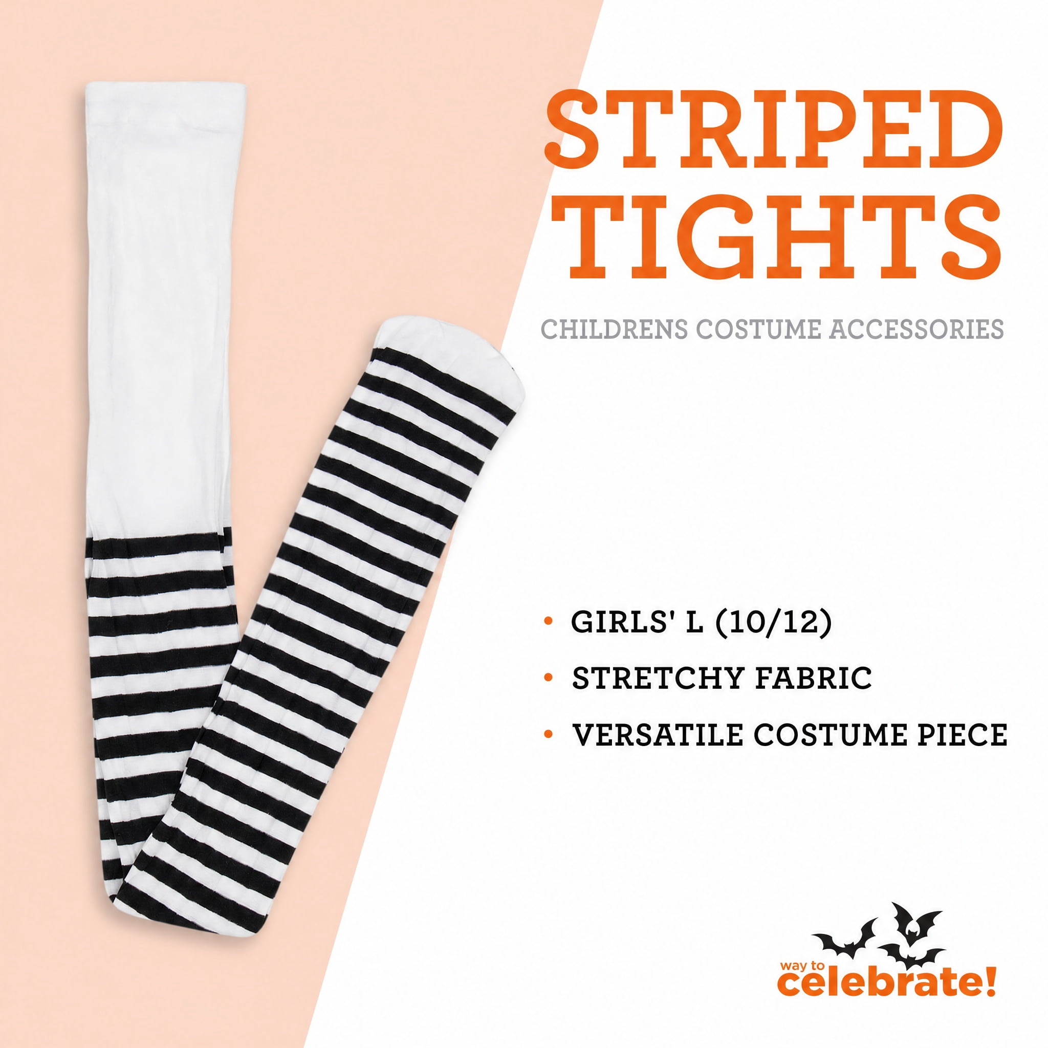 Striped Tights Costume Accessory for Children, Black and White, L (10/12), Halloween by Way To Celebrate