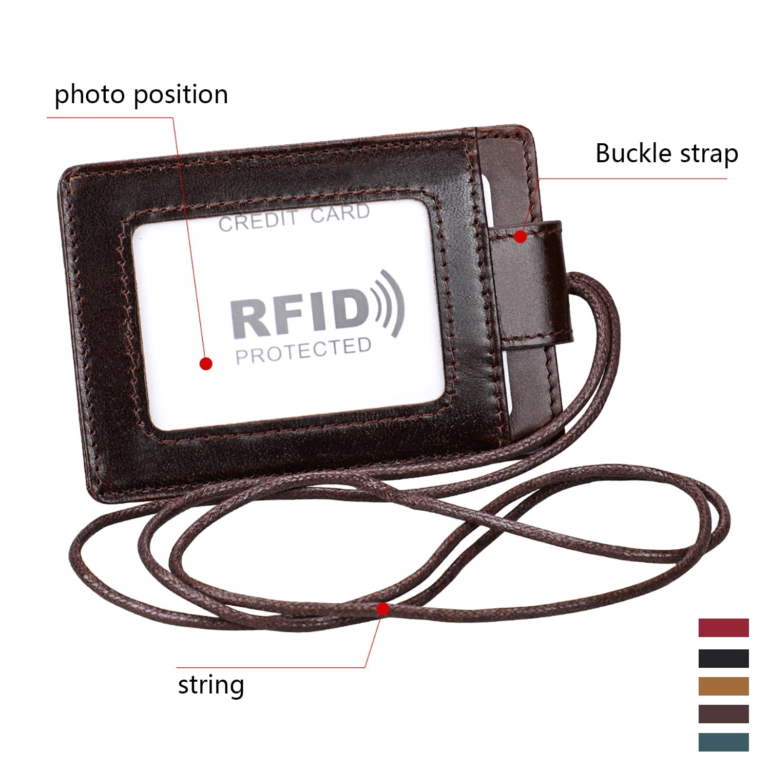 KEDSUM Leather ID Badge Card Holder Wallet with 3 Card Slots, 1 RFID  Blocking Pocket and Neck Rope, Coffee - Walmart.com