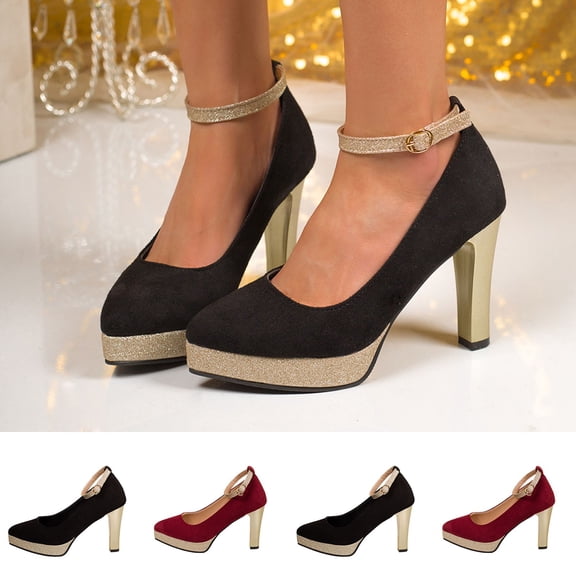 Miluxas Women's Mary Jane Heel Shoes Platform High Heel Ankle Strap Pumps Wine 9.5(43)