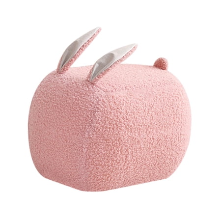 Kids Rabbit Shape Footrest Foot Stool Ottoman Compact Multifunctional Solid Wood Frame Lightweight Sofa Tea Stool for Living Room, Bedroom Pink