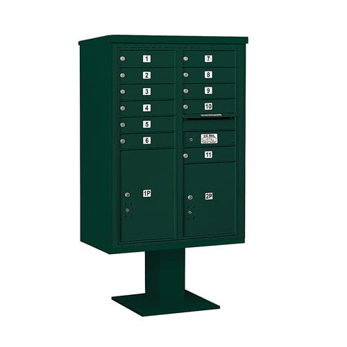Salsbury Industries Pedestal Mounted 11 Units 14 Door Front Load 4C Horizontal Cluster Box Unit with 2 Parcel Lockers
