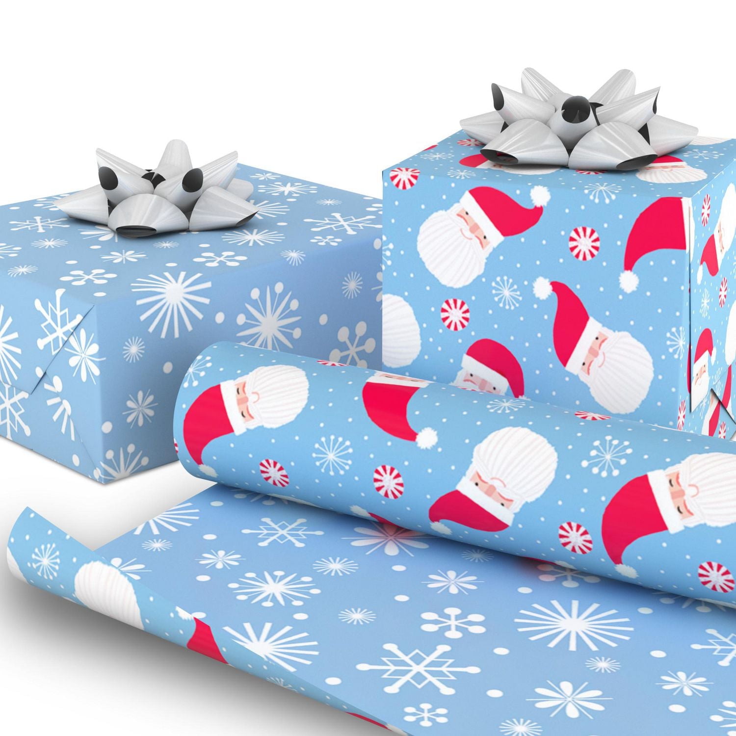 Hallmark Reversible Christmas Wrapping Paper (Santa and Snowflakes on Blue)