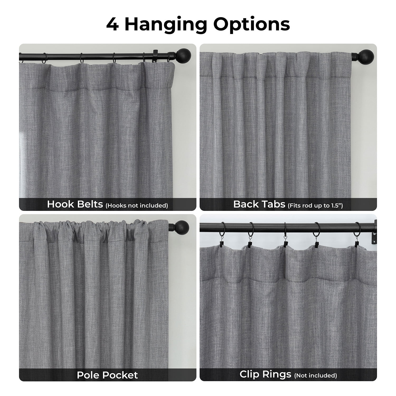 HPD Half Price Drapes Blazer Grey Faux Linen Room Darkening Curtains for Bedroom & Living Room Curtains (1 Panel), Door & Window Curtains 96 inches long, Rod Pocket curtains, 50W X 96L