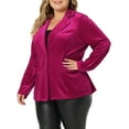 thumbnail image 4 of GRACE & GRANDEUR Women's Plus Size Peplum Blazer Long Sleeve Button Notched Lapel Velvet Jacket 1X Hot Pink, 4 of 6