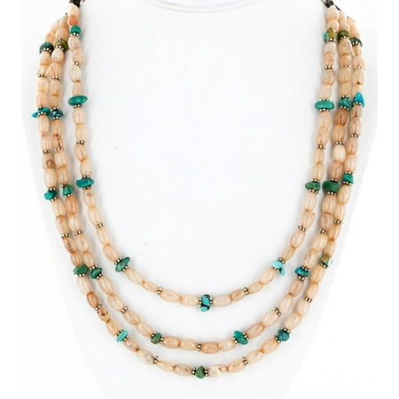 Quartz Three Strand - Certified Authentic 3 Strand Navajo .925 Sterling Silver Natural Turquoise Pink Quartz Native American Necklace
