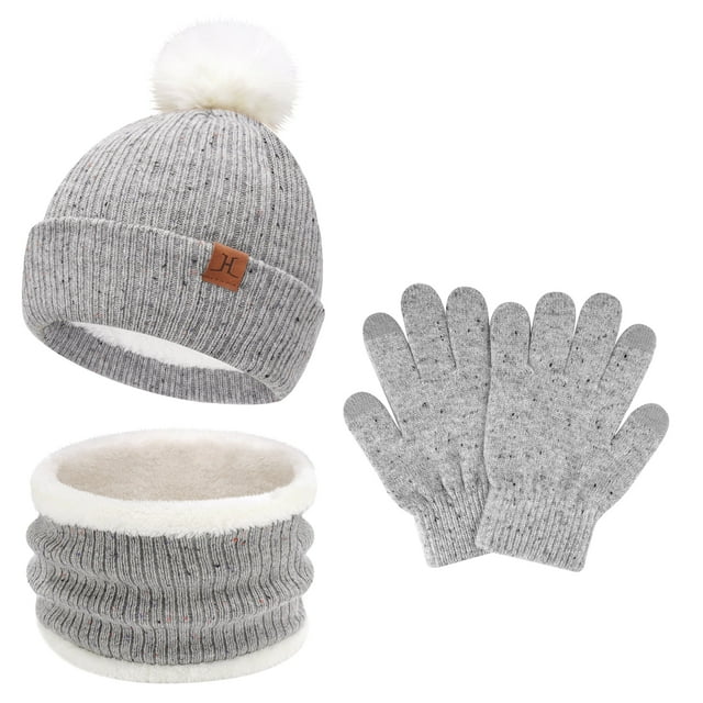 FZ FANTASTIC ZONE Toddler Kids Winter Hats Touchscreen Gloves Scarfs Set Pompom Beanie Caps Neck Warmer with Fleece for 5-8 Years Old Baby Girls Boys Gifts, Gloves, Red