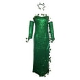 thumbnail image 5 of FYEGRE Elegant V Neck Leaf Sequin Gown With High Slit For Stage Performance Halloween Party Dance And Evening Events Green XL, 5 of 5