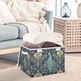 thumbnail image 3 of Yayeee Collapsible Cube Storage Bin with Lid Fabric Closet Decorative Basket with Handles, Navy Blue Peacock Pattern, 3 of 7