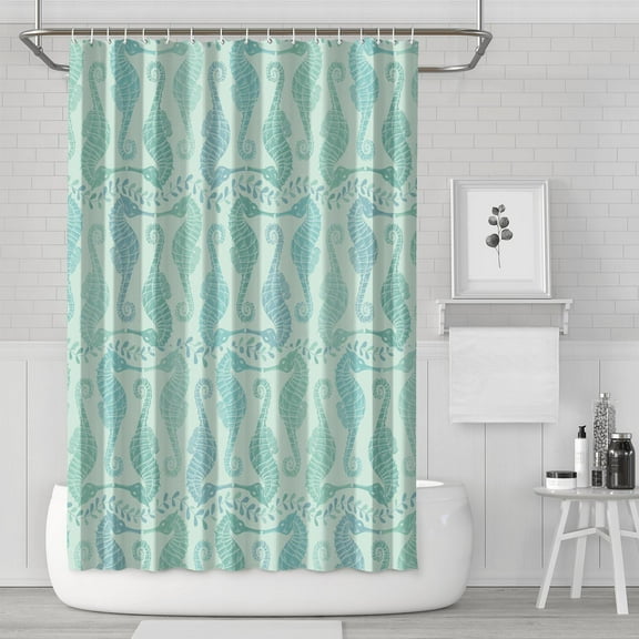 SeaHorse Shower Curtain - Tropical Nautical Ocean Theme Waterproof Bathroom Curtain with Seahorses, Starfish & Coral, 72x72 Inch Quick-Dry Polyester Fabric, 12 Rust-Resistant Hooks Included