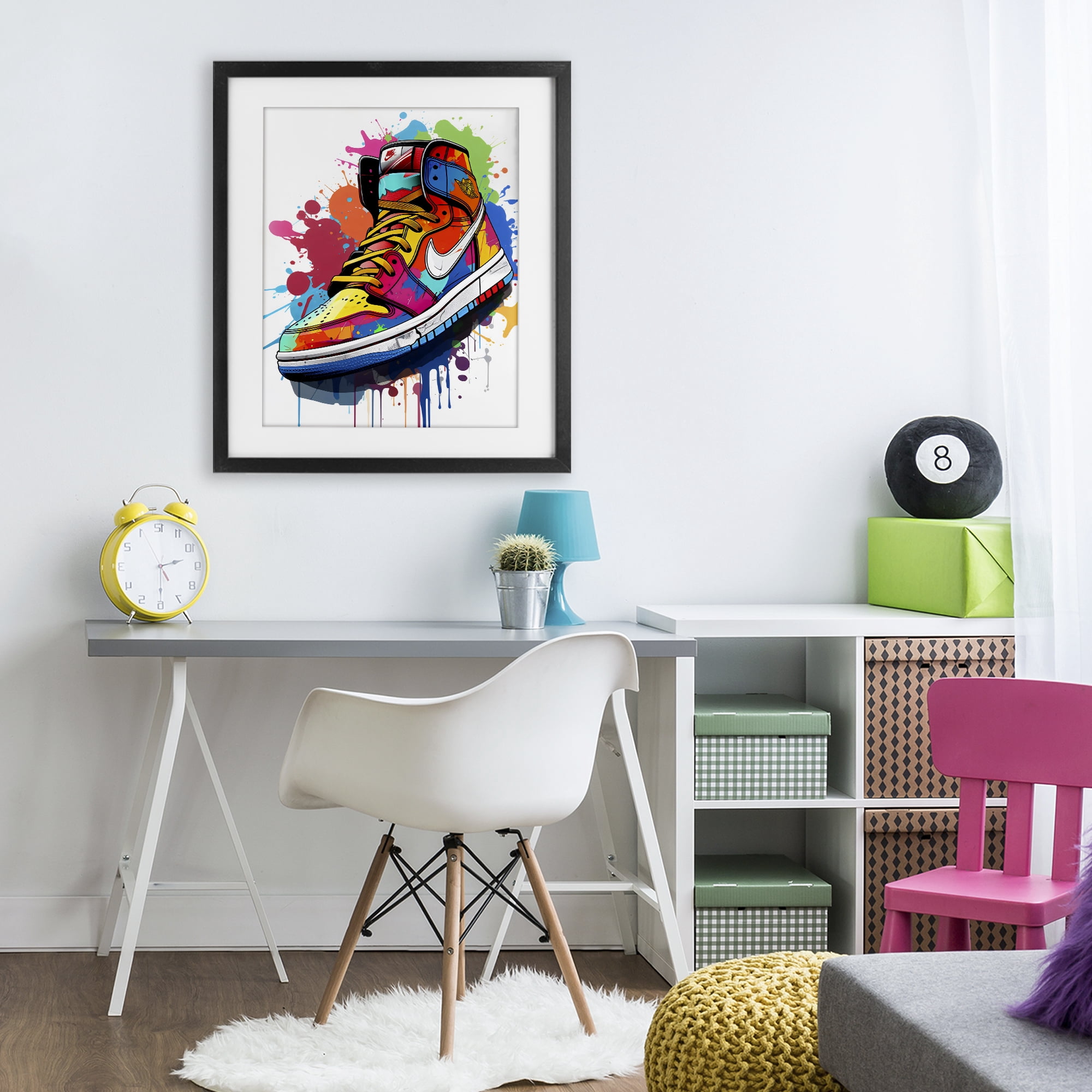 Stupell Industries Graffiti Sneaker on White Black Framed Print Under Glass, design by Creative Studio