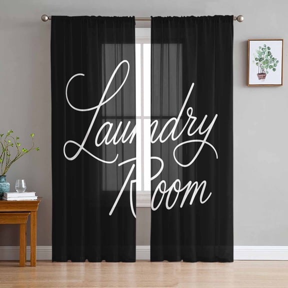 ERUNPONLY Black Sheer Curtains 84 Inch Length 2 Panels Set, Laundry Room Minimalist Modern Art Voile Window Treatment Rod Pocket Curtains Sheers Drapes for Bedroom/Living Room/Kitchen 52"x84"x2