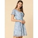 thumbnail image 2 of Vestido de Gasa con Cuello En V y Manga con Volantes Florales Allegra K Azul S, 2 of 6