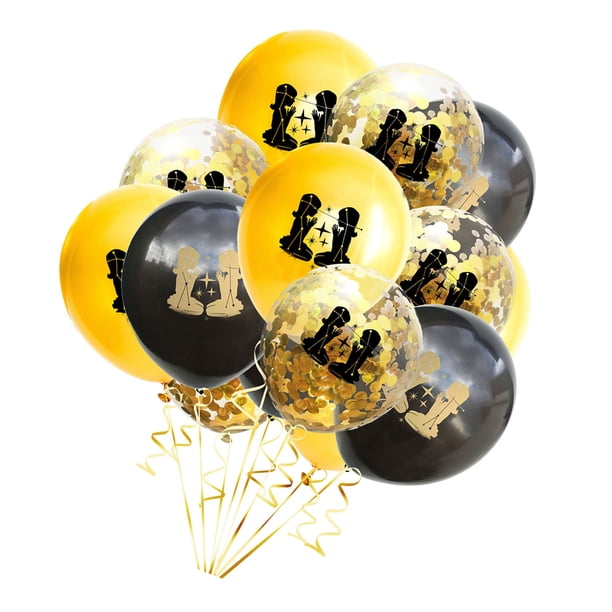 FELTECHELECTR 15 globos de la constelación de Géminis con lentejuelas, ideales para bodas, cumpleaños (5 unidades en negro, dorado y transparente).