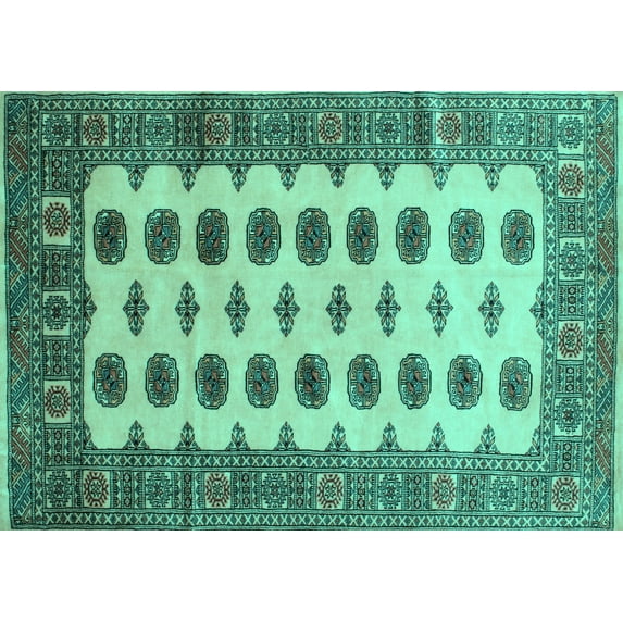 Ahgly Company Machine Washable Indoor Rectangle Southwestern Turquoise Blue Country Area Rugs, 7' x 9'