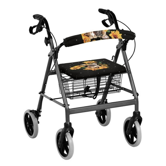 COEQINE Sunflower Pug Medical Products Rollator Walker Seat & Back Cover Protective Rollator Seat Covers for Women Rollator Walker Accessories for Women Gifts for Women Friends