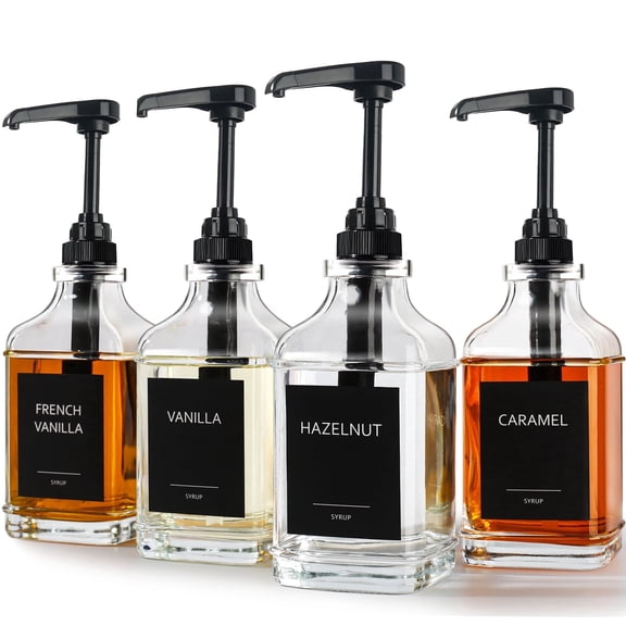 GM GMISUN Coffee Syrup Dispenser, 16.9 fl oz Syrup Pump Dispenser for Coffee Bar Accessories, Square Glass Syrup Bottle for Coffee Bar Essentials