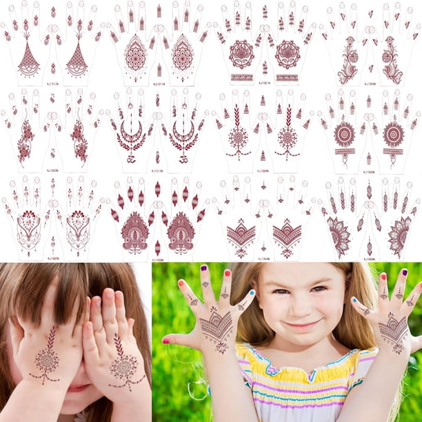 Adhesivos temporales para tatuajes XMASIR Henna para niños con 12 pares
