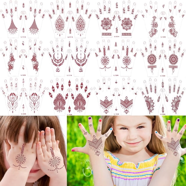 Adhesivos temporales para tatuajes XMASIR Henna para niños con 12 pares