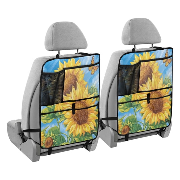 BZSMCE Car Organizer Kick Mats Back Seat Protector Creatively Vibrant Sunflower Printed