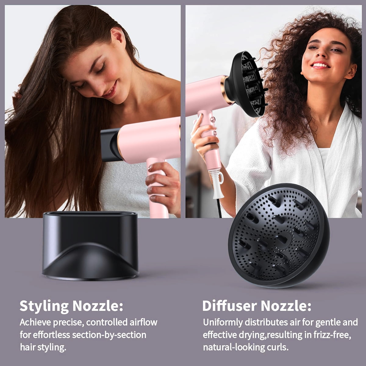 Professional Ionic Hair Dryer, Powerful 1600W Fast Drying Low Noise Blow Dryer with Concentrator Nozzle Diffuser Attachments for Home Salon Travel,ALCI Safety Plug