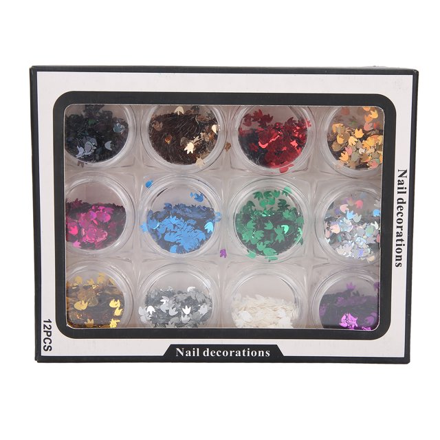 12 colores Nail Art lentejuelas hoja de arce brillantina para uñas copos decoración brillante herramienta de manicura