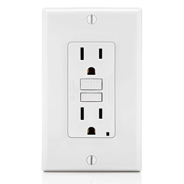 Salida GFCI Leviton de 15 A, autocomprobación, no resistente a manipulaciones, color blanco