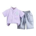 thumbnail image 2 of Antinious Toddler Boys Fall Short Sleeve Shirt with Collar + Solid Elastic Waist Pocket Shorts Daily Casual Set,Outfits for Kids,Boys Girls Sleepwear Set,Purple,90, 2 of 3