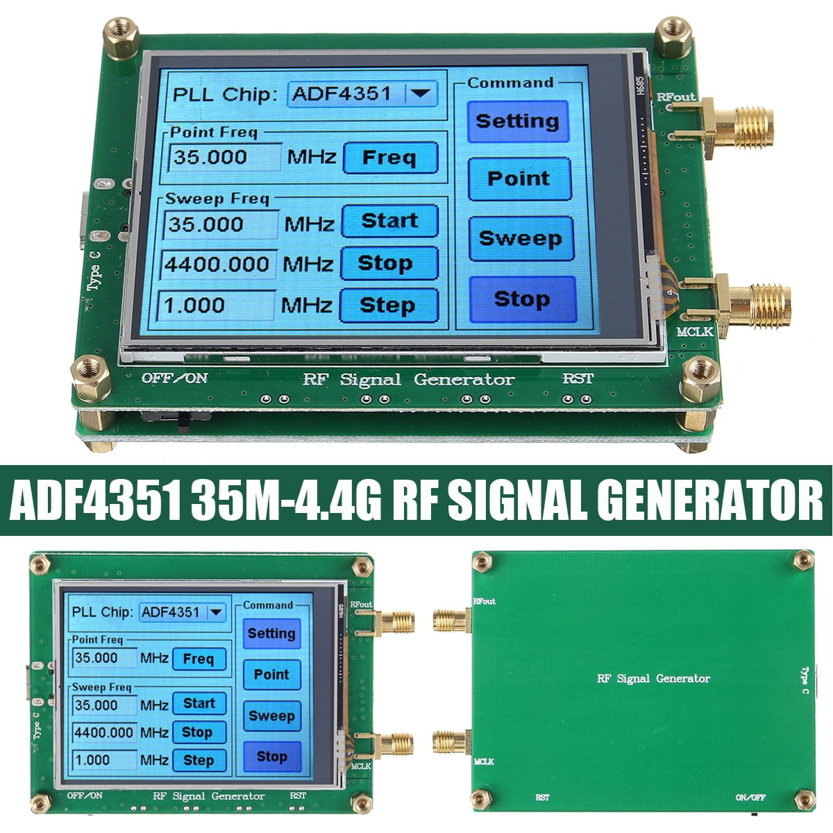 ADF4351 35M-4.4G RF Signal Generator PLL Sweep Frequency Generator Touch Screen 