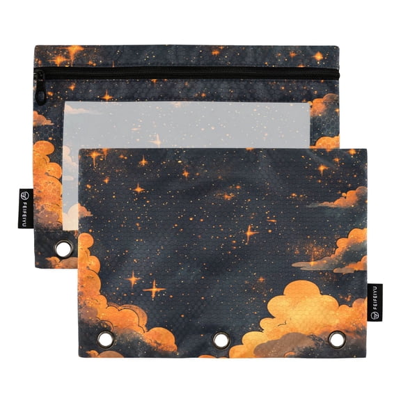 2 Pack 3 Ring Binder Pouch with Clear PVC Window Water Resistant Zipper Pencil Pouch Dark Sky Binder Pocket for Classroom Office Home Stationery Organization