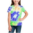 thumbnail image 3 of CYRBOKO Girls Graphic Tees, Tie-dye Casual Short Sleeve Crew Neck Summer T-Shirts Dark Blue Size 9-10 T, 3 of 4