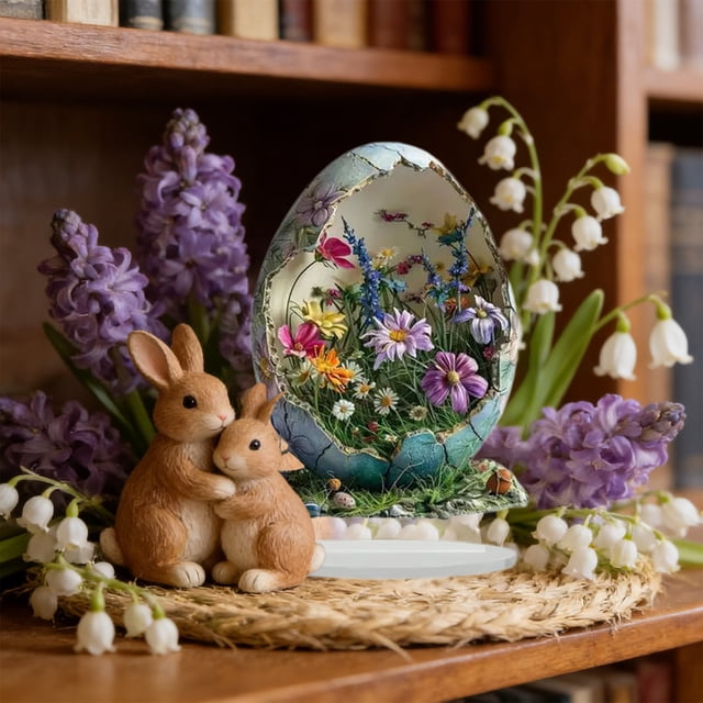 Uuiauoio Easter Decorations, 2D Flat Acrylic Easter Egg Ornaments, Table Art Home Room Decoration, Suitable for Office Wine Cooler Decors for Gifts, Dining Table Decor for Spring Holiday Home Party