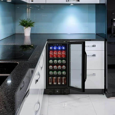 NewAir - 96-Can Built-In Beverage Cooler with Precision Temperature Controls and Adjustable Shelves - Black Stainless Steel