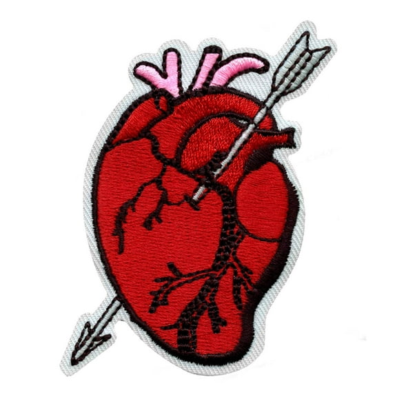Realistic Anatomical Heart With Arrow Embroidered Iron On Patch