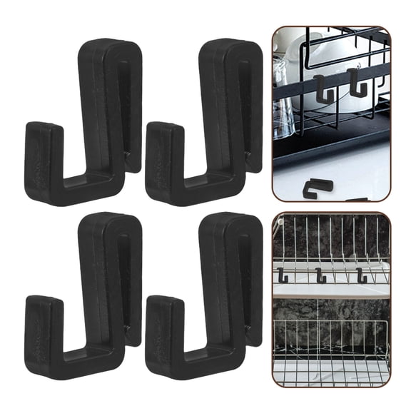 FONDOTIN 4Pcs Z Shaped Hooks For Hanging Coats And Wall Hanging Black Plastic