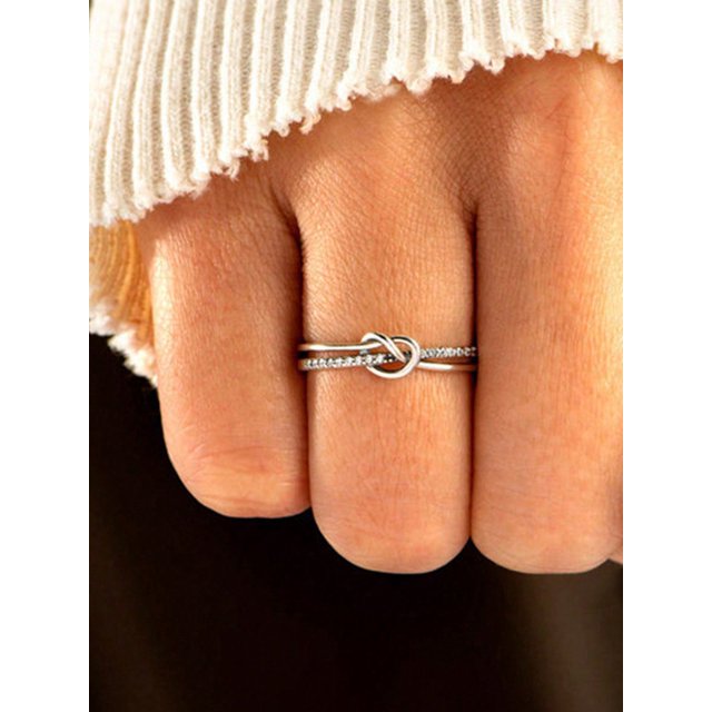 A Vintage S925 Silver Simple Cubic Zirconia Rose Gold Ring For Women Girls Charming Retro Double Knot Rope Elegant Temperament Statement Tiny Anillo Jewelry Gift