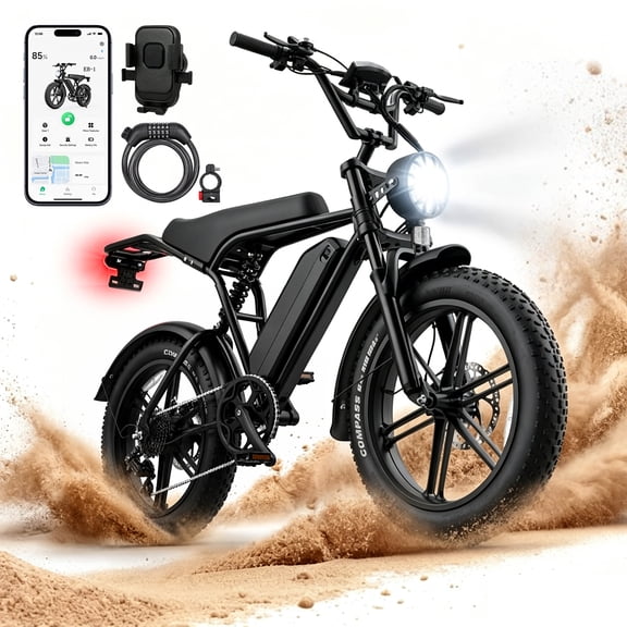 QEASET Adults Commuter E-Bike, 20" Fat Tire, 500W 48V, 28mph, Hydraulic Disc Brakes, 7-Speed, Rear Rack