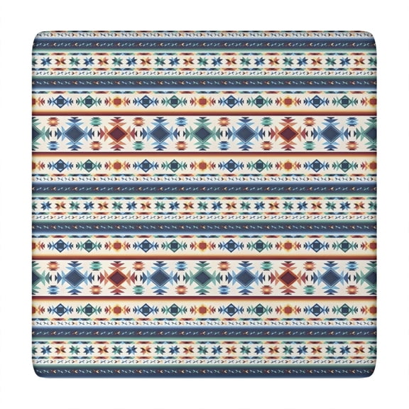 Blue and Orange Geometric Boho Pattern Square Fitted Tablecloth with Elastic Edge,Square Table Cover,Washable Elastic Table Cover for Home Kitchen Party Decor 34"x34"