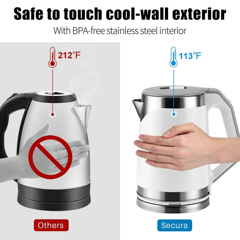 Secura Stainless Steel Double Wall Electric Kettle Water Heater for Tea  Coffee w/Auto Shut-Off